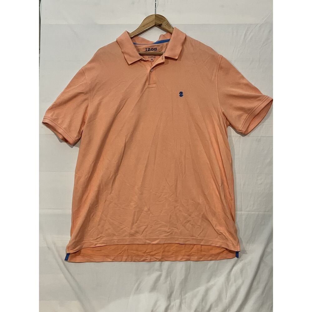 IZOD Natural Stretch Polo Shirt Mens XXL Peach Orange Short Sleeve Golf Casual
